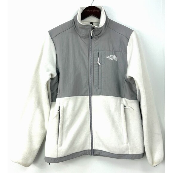 The North Face Women Size Medium Polartec White Gray Denali Jacket Fleece 1145E4 - Picture 1 of 10